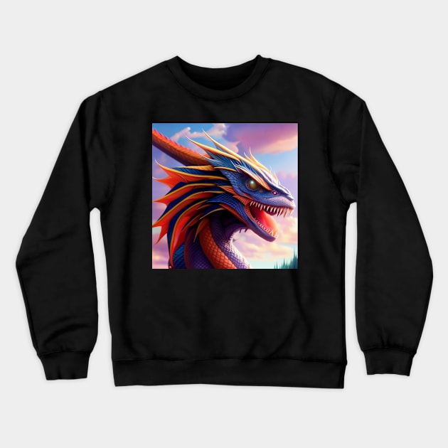 Blue and Yellow Dragon with Huge Horn Crewneck Sweatshirt by dragynrain